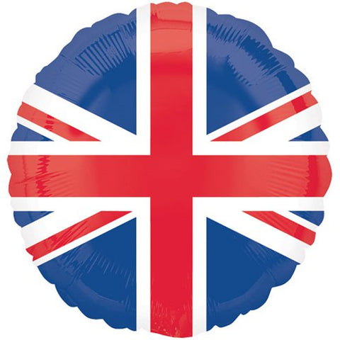 Union Jack Design Round Balloon - 18" Foil with helium and weight