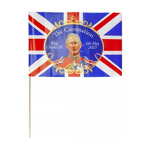 King Charles III Coronation Hand Waving Plastic Flags - 30cm x 20cm
