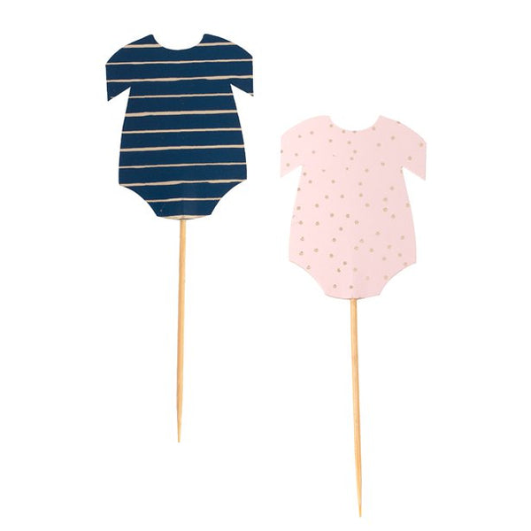 Gender Reveal Navy & Pink Baby Grow Cupcake Toppers