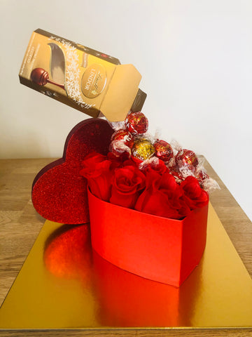 Red Lindt & Silk Red Roses Heart Box
