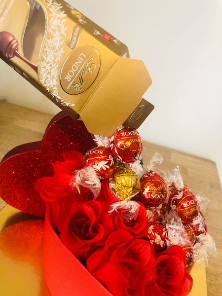 Red Lindt & Silk Red Roses Heart Box